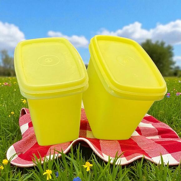 Tupperware Shelf Saver 3.5 Cup Storage Container w Lid Yellow 1243 1244 Lot of 2 - Picture 1 of 10